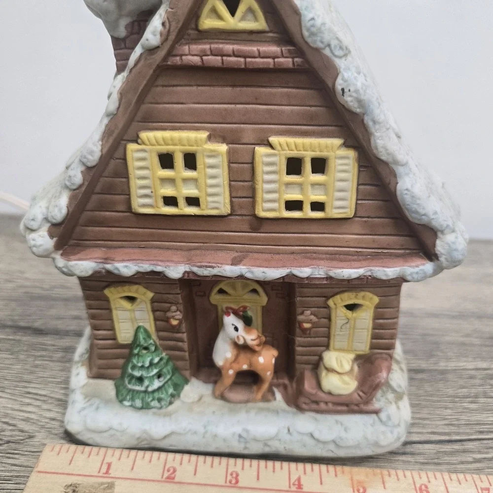Vtg Christmas House Light Up Santa Reindeer Snow Village Plug In TESTED‎ & WORKS